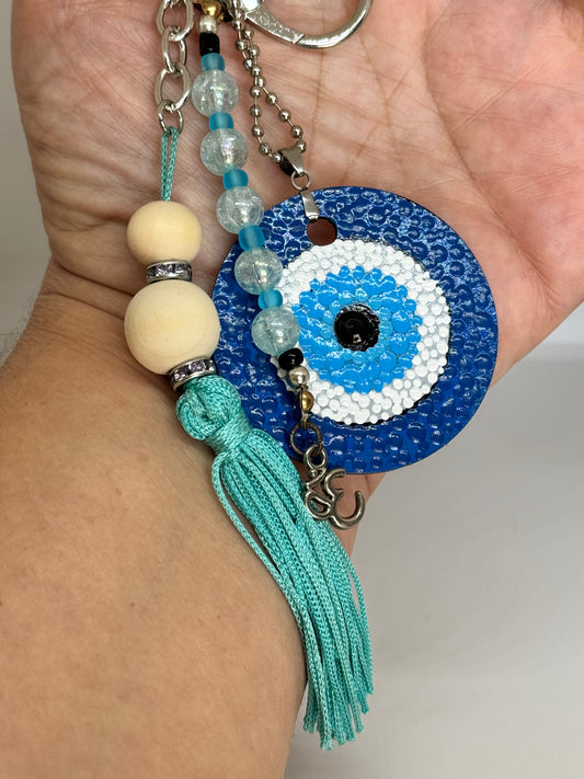 Chaveiro Olho Grego com Tassel Azul – Proteção e Estilo