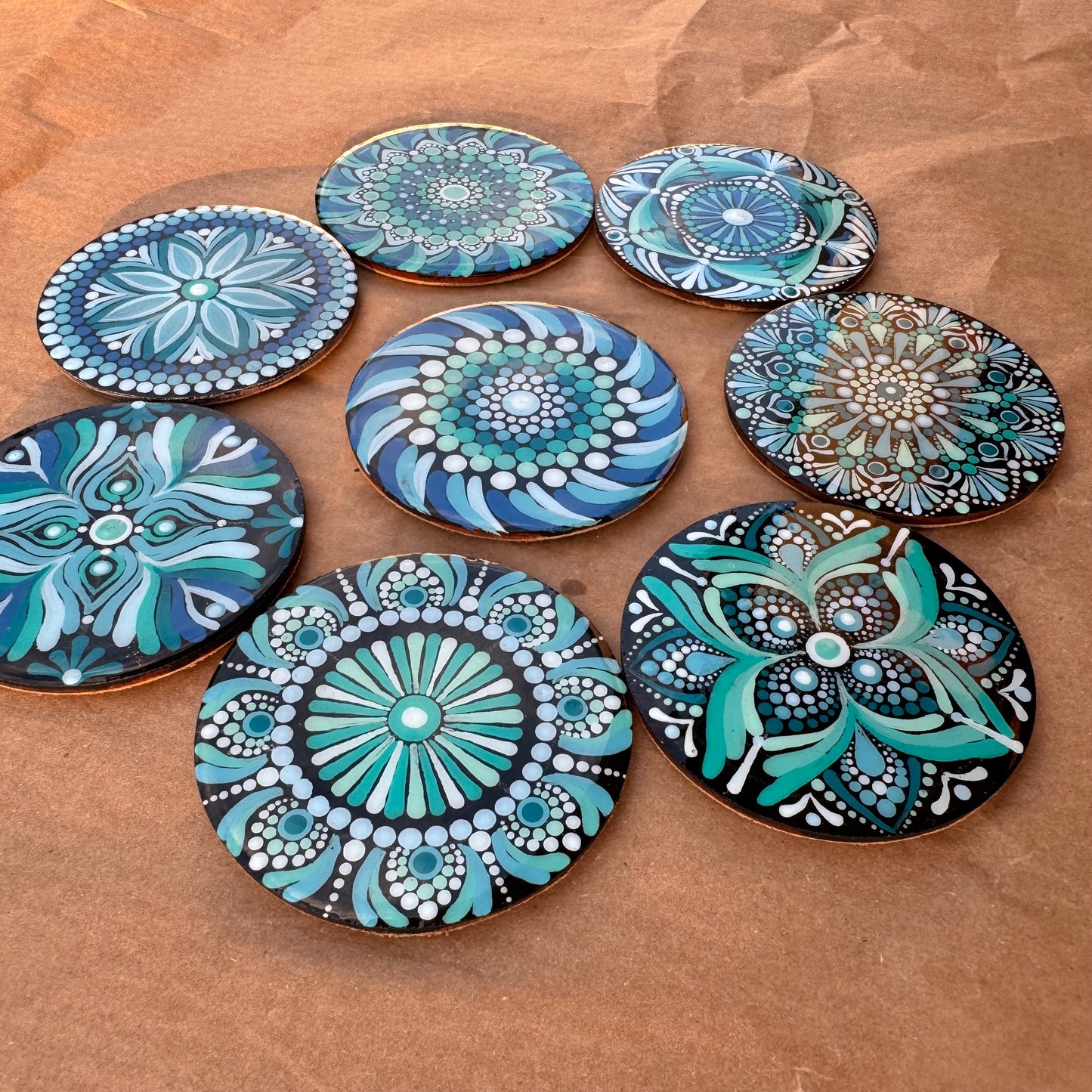 Conjunto Porta-copos Mandala Azul Em Resina 8 Unidades