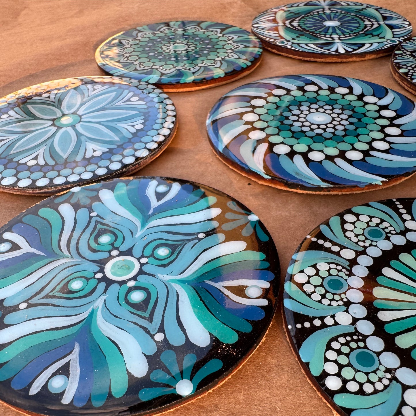 Conjunto Porta-copos Mandala Azul Em Resina 8 Unidades
