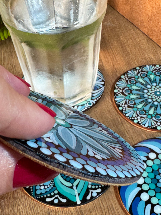 Conjunto Porta-copos Mandala Azul Em Resina 8 Unidades