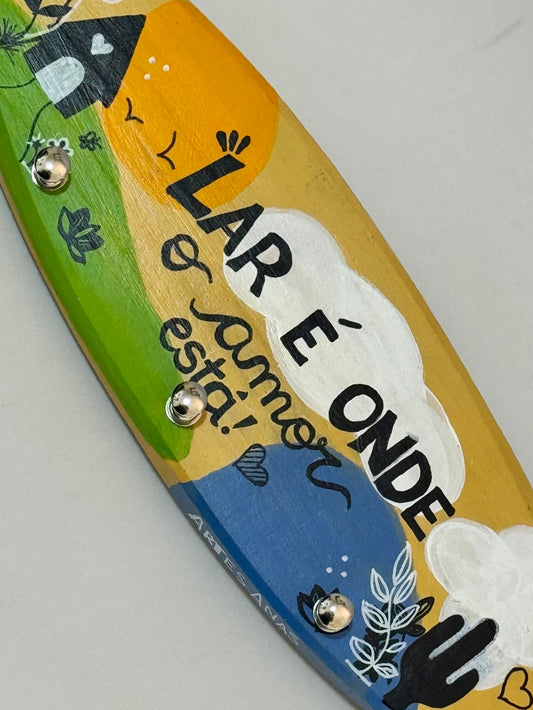 Porta Chaves Artesanal Pintura Orgânica Em Madeira