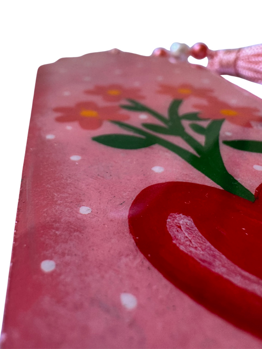 Marcador de Páginas Artesanal – Rosa Coração e Flores