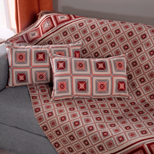 Kit Xale Sofá Com Franja Marrocos 5 Peças 1,35 x 1,35 60% Algodão / 40% Poliéster Jacquard Almofadas Cheias - Vermelho