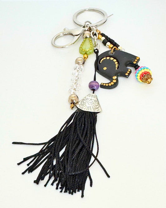 Chaveiro Elefante Preto com Tassel