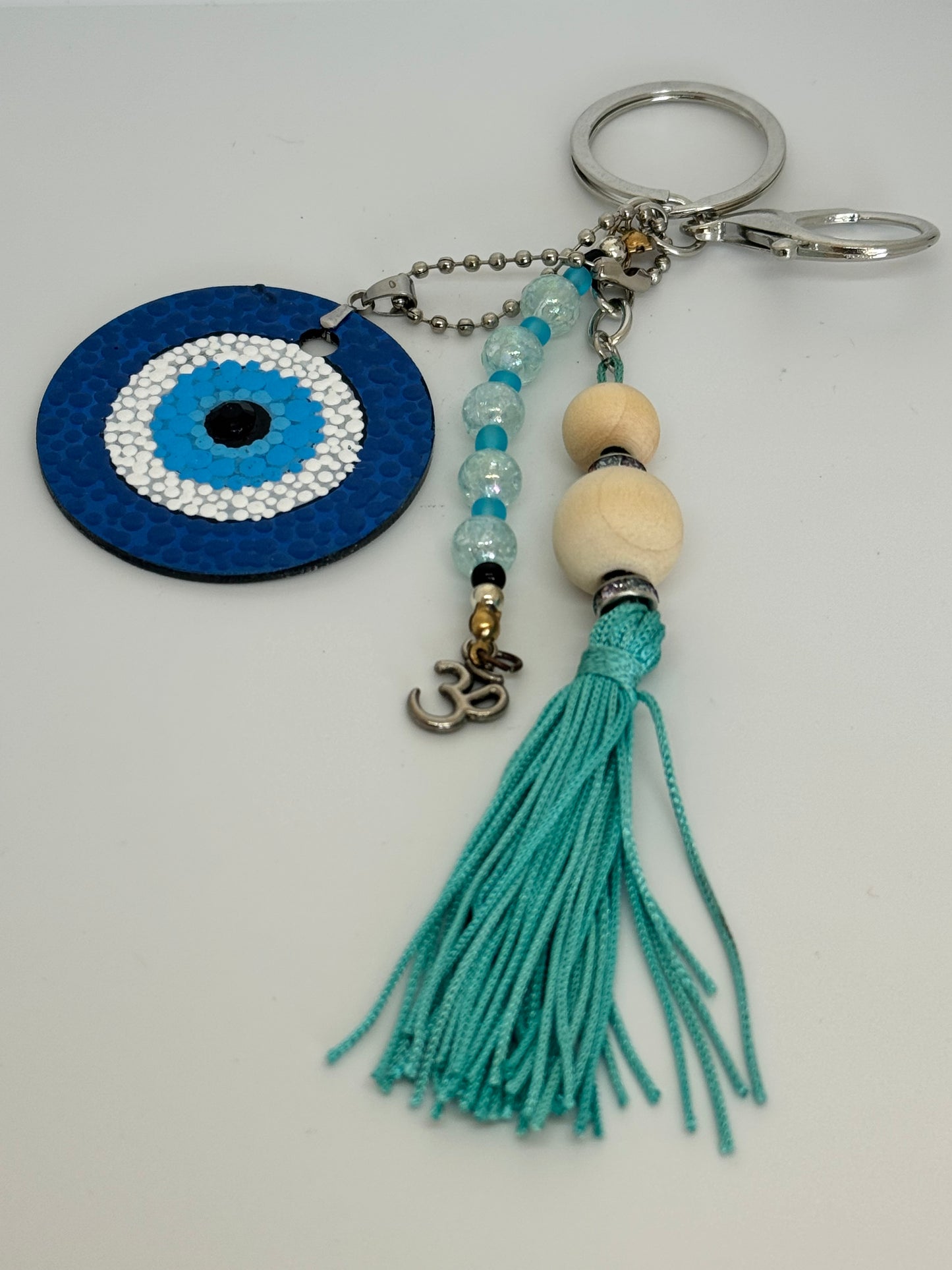 Chaveiro Olho Grego com Tassel Azul – Proteção e Estilo