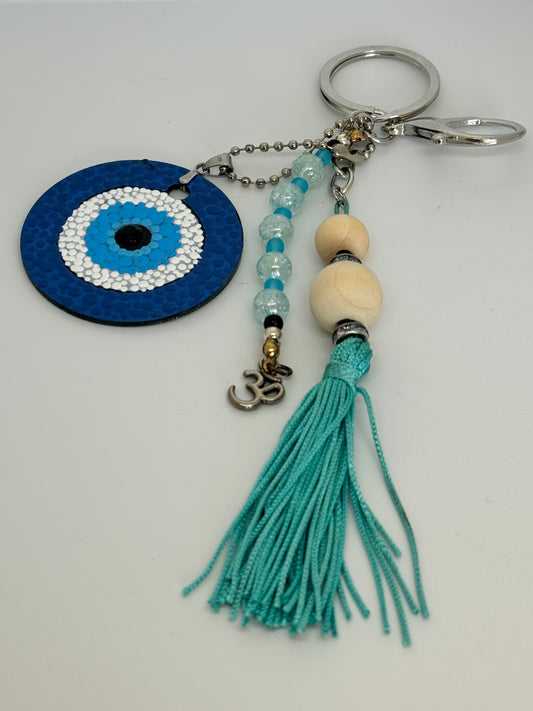 Chaveiro Olho Grego com Tassel Azul – Proteção e Estilo