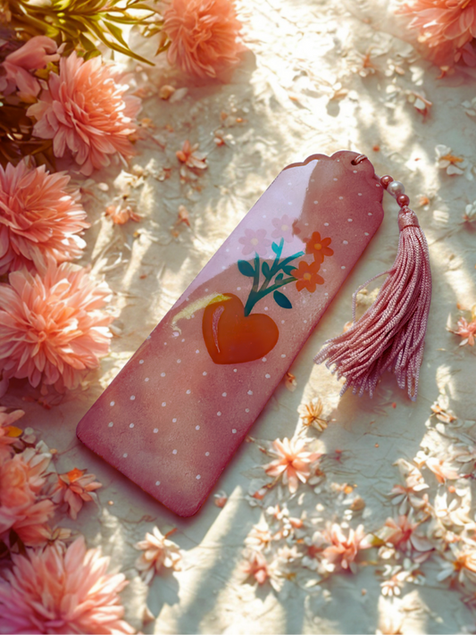 Marcador de Páginas Artesanal – Rosa Coração e Flores