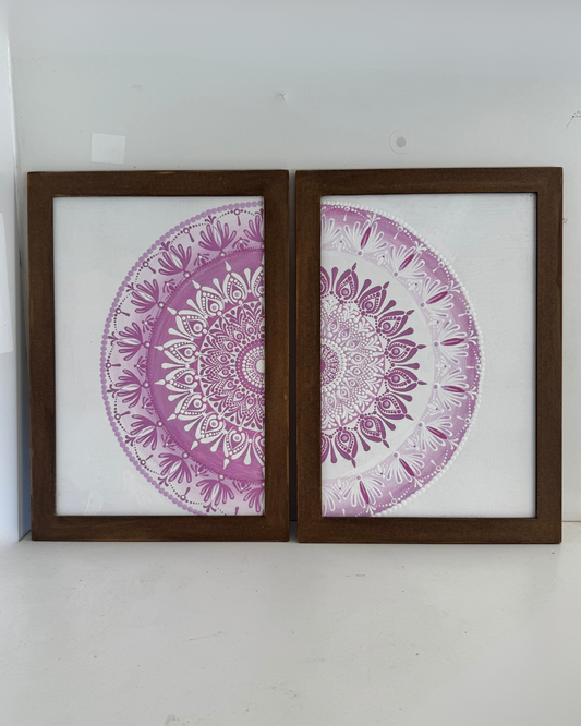 Duo de Quadros Mandala Rosa