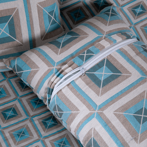 Kit Xale Sofá Com Franja Marrocos 5 Peças 1,35 x 1,35 60% Algodão / 40% Poliéster Jacquard Almofadas Cheias - Azul