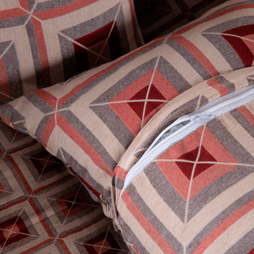 Kit Xale Sofá Com Franja Marrocos 5 Peças 1,35 x 1,35 60% Algodão / 40% Poliéster Jacquard Almofadas Cheias - Vermelho